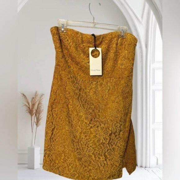 Privacy Please NEW Tatum Mini Dress Gold Coquette Sexy Evening Large - Picture 1 of 12